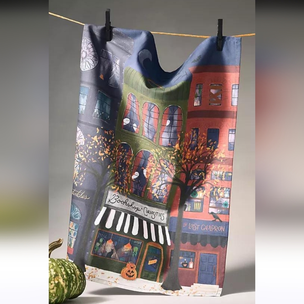 AnthropologieSpooky Bookstore Dish Towel New